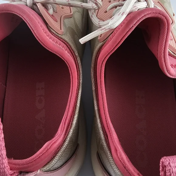 Coach Signature 270 Shoes Women's Size 10 Tech Runner Tan Pink Lace Up Sneakers - Picture 9 of 16
